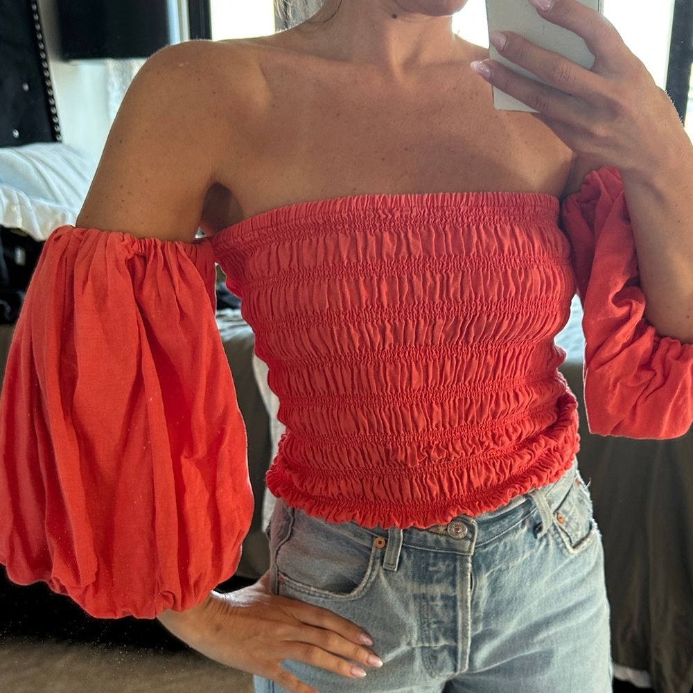 Red Off-Shoulder Smocked Top